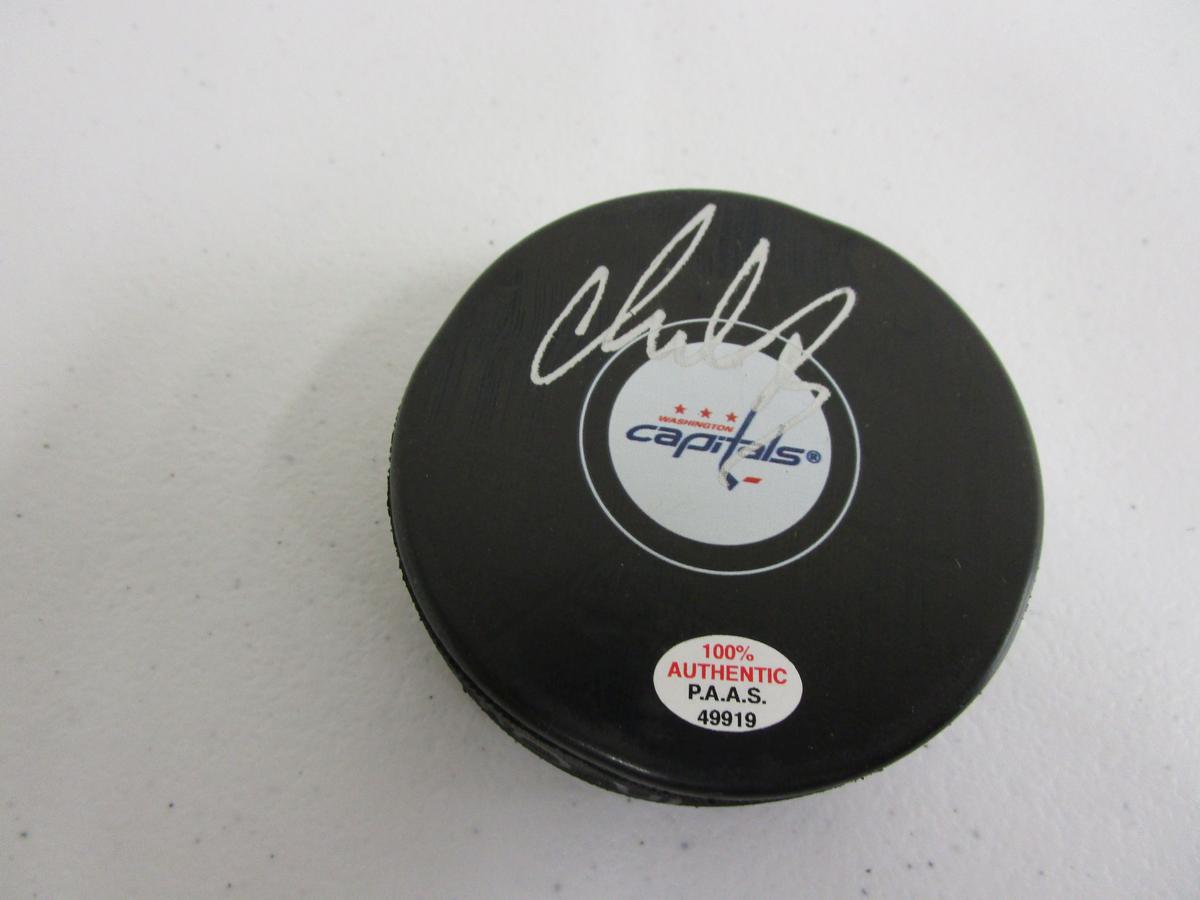 Alex Ovechkin of the Washington Capitals signed autographed logo hockey puck PAAS COA 919