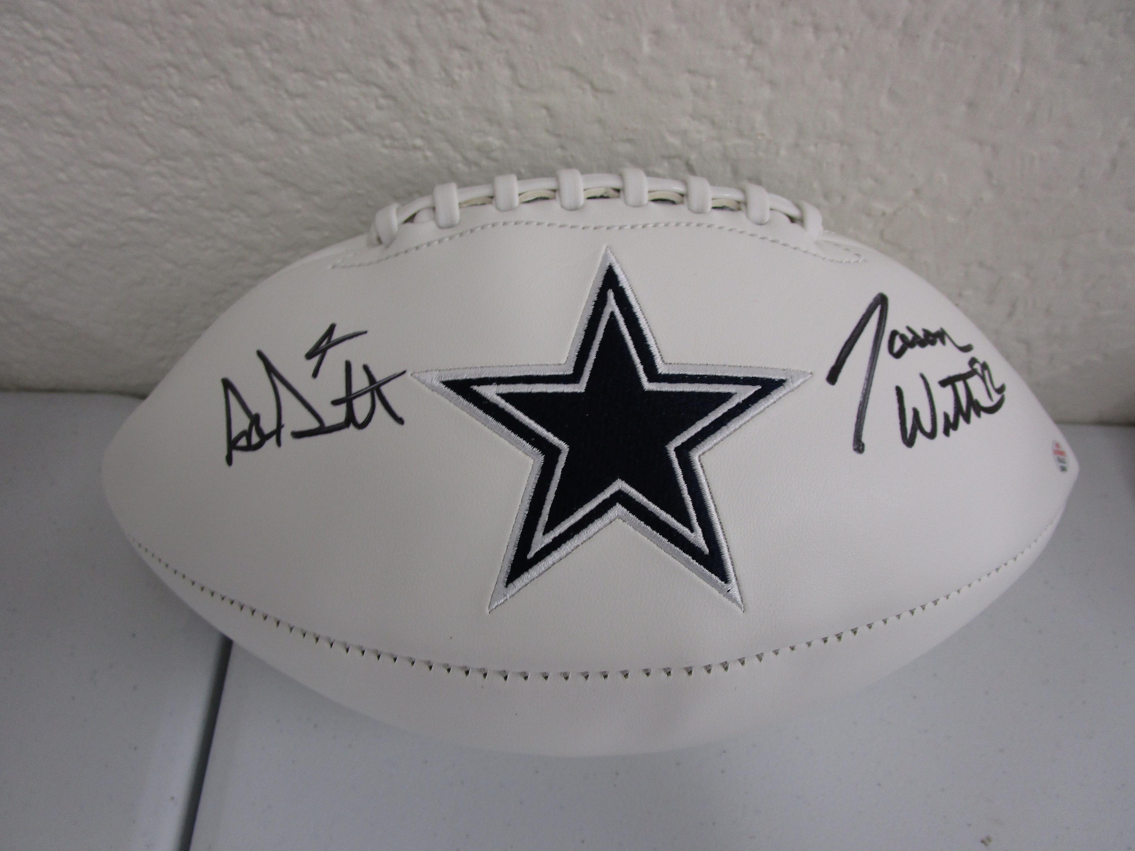 Dak Prescott Jason Witten of the Dallas Cowboys signed autographed logo football PAAS COA 045