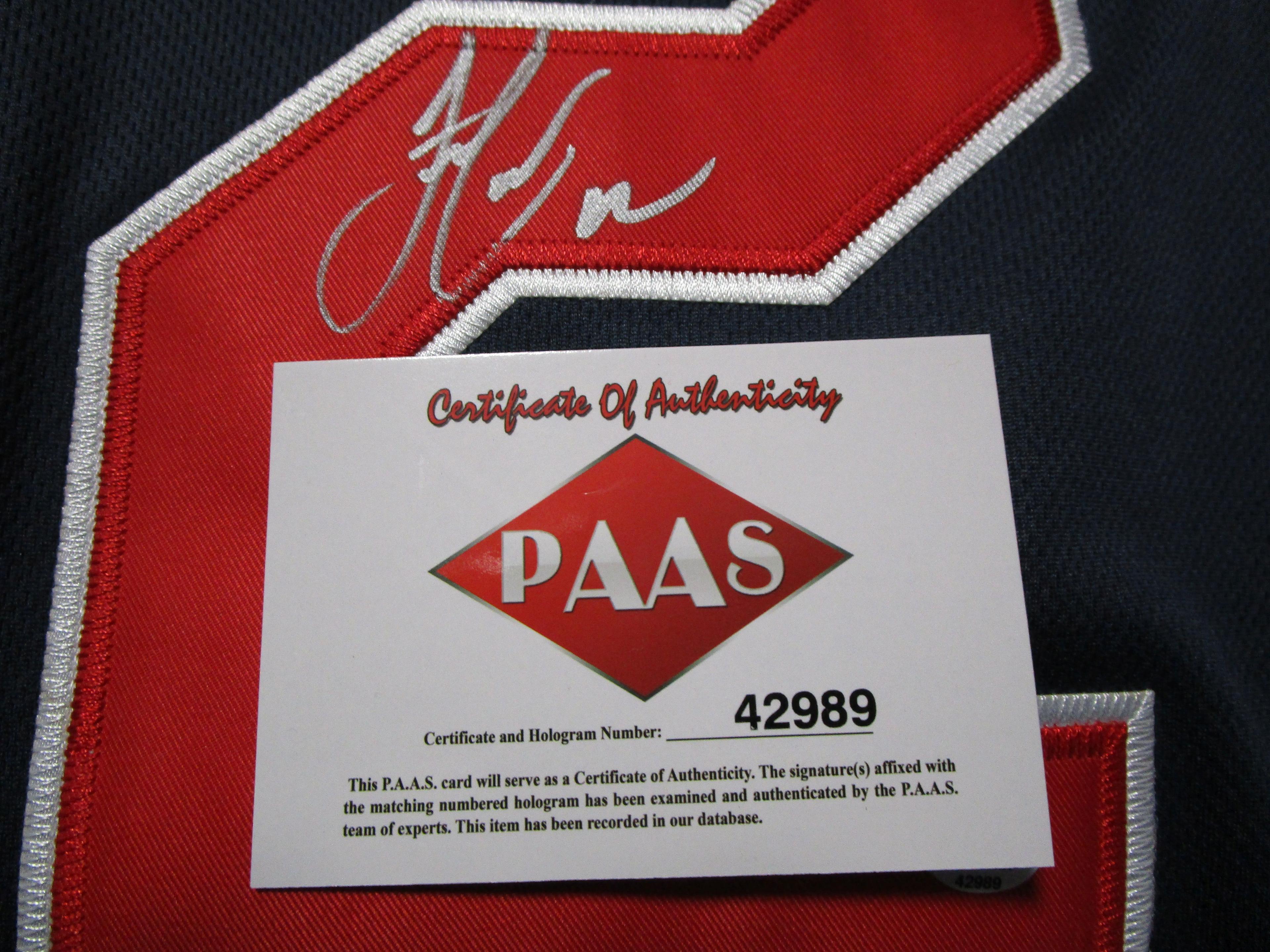 Francisco Lindor of the Cleveland Indians signed autographed baseball jersey PAAS COA 989