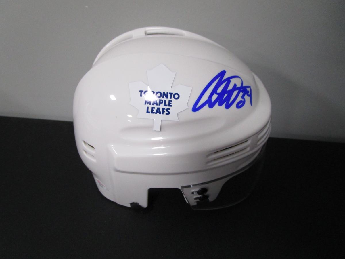 Auston Matthews of the Toronto Maple Leafs signed autographed hockey mini helmet COA 812