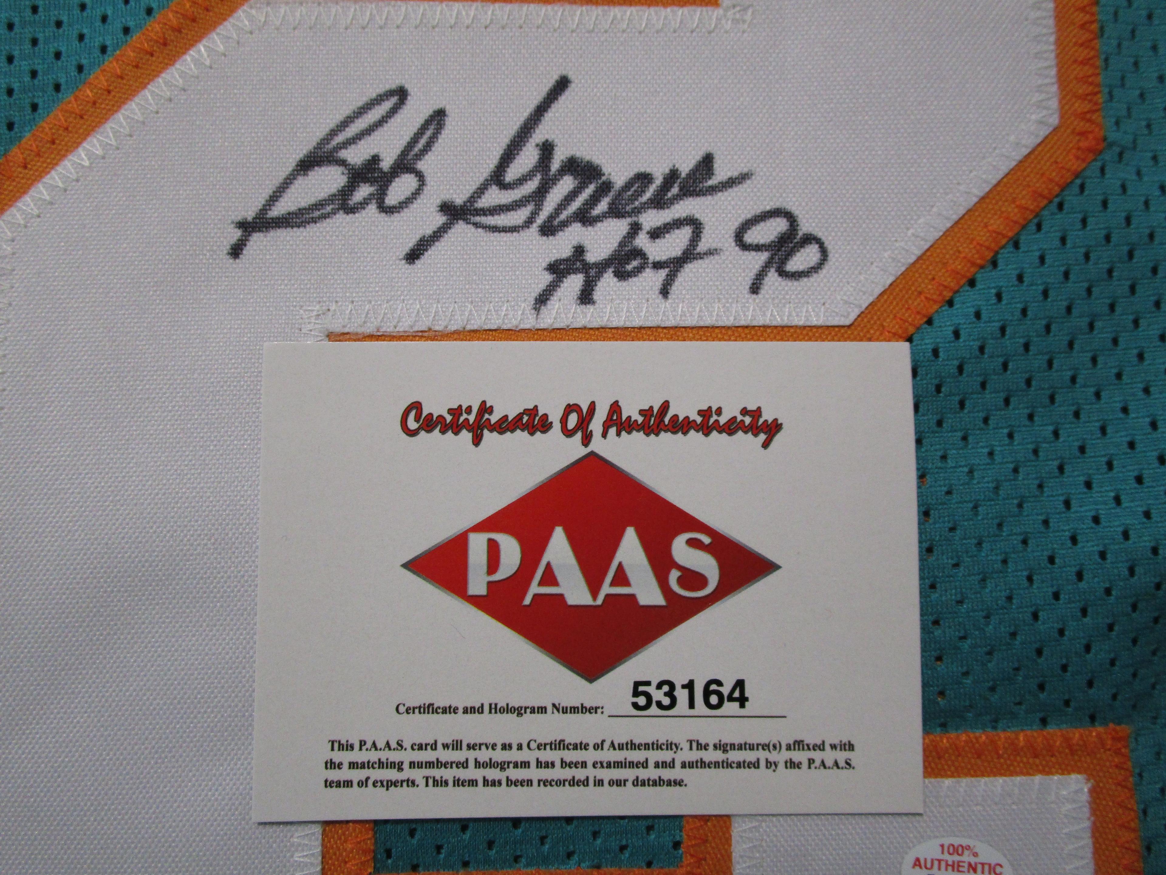 Bob Griese of the Miami Dolphins signed autographed football jersey PAAS COA 164
