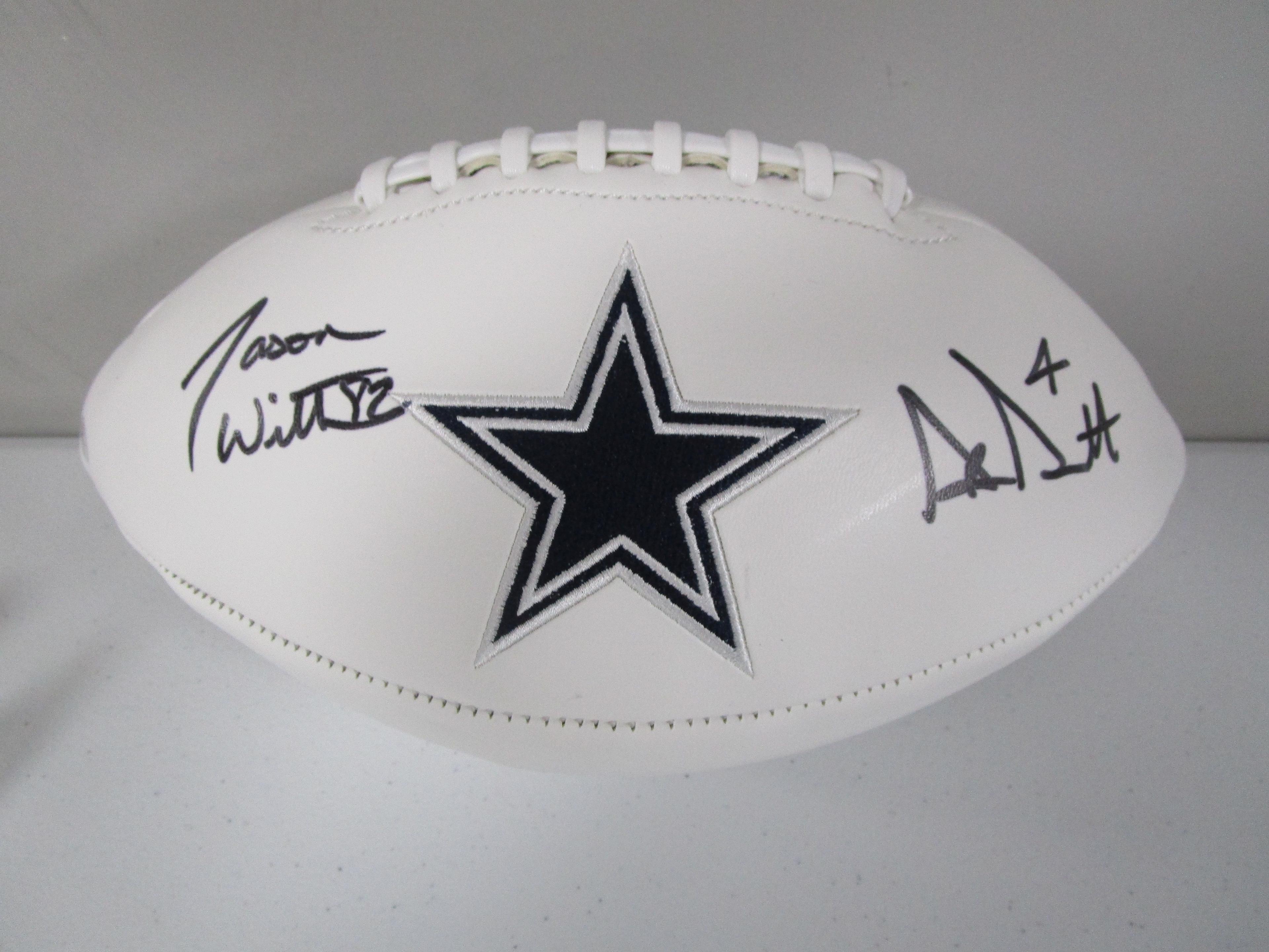 Dak Prescott Jason Witten of the Dallas Cowboys signed autographed logo football PAAS COA 048