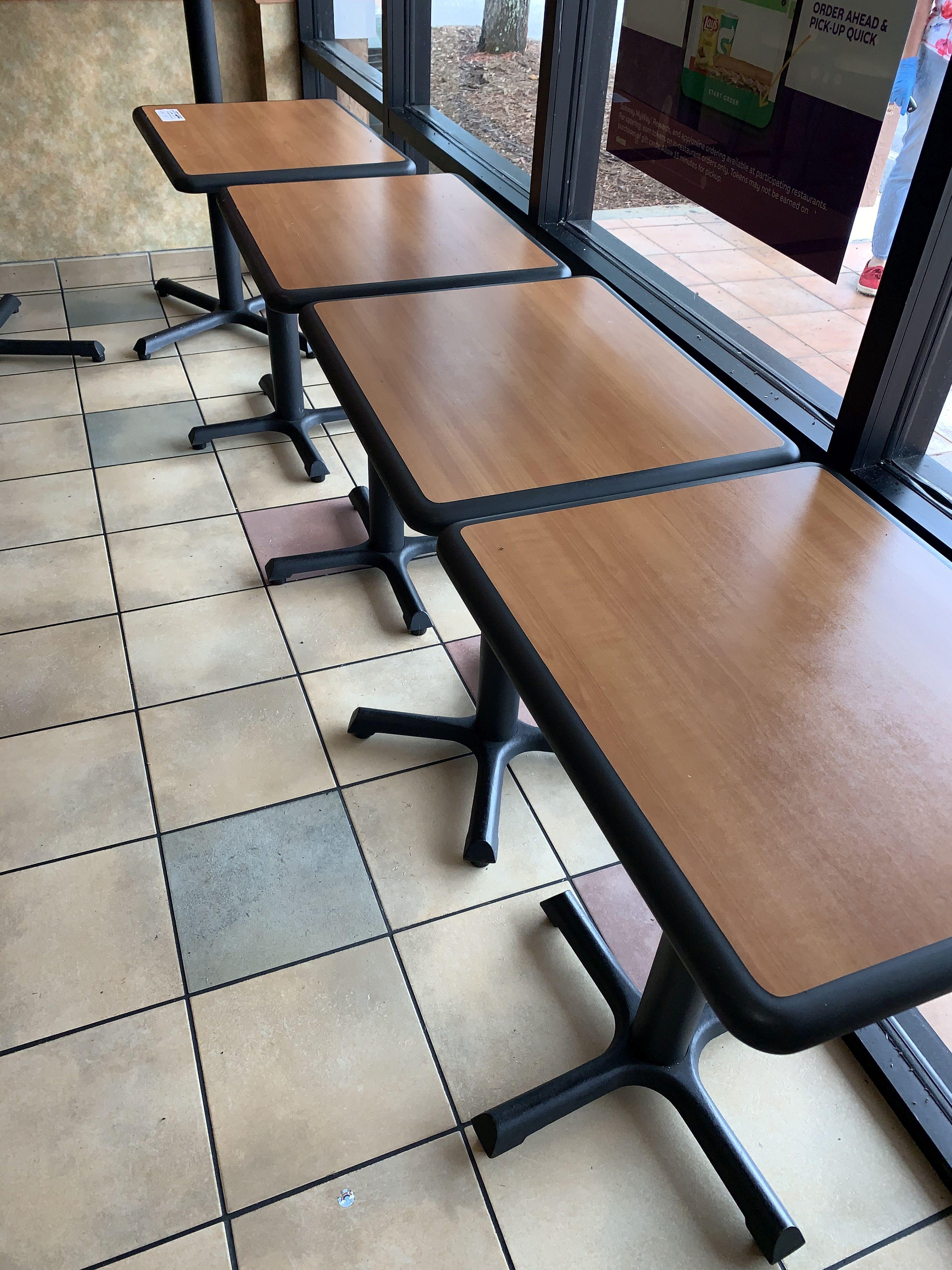 (10) 24" x 20" Two Top Tables with base plus (1) Four Top 30" x 42" marked Handicap