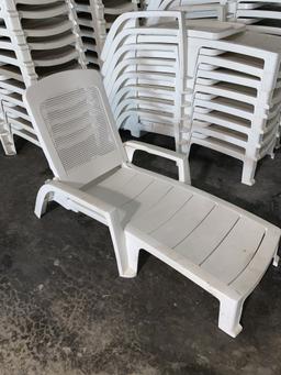 (4) White, Stackable, Adjustable Reclining Lounge Chaises