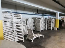 (2) White, Stackable, Adjustable Reclining Lounge Chaises