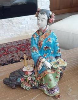 Oriental Woman sitting down -8 inches tall