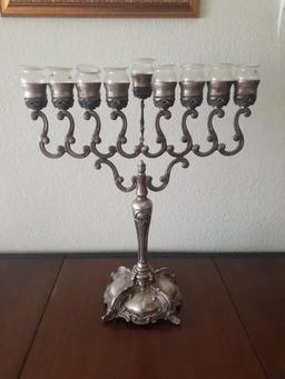 Menorah with glass candleholders - 22 high x 19 inches wide