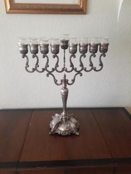 Menorah with glass candleholders - 22 high x 19 inches wide