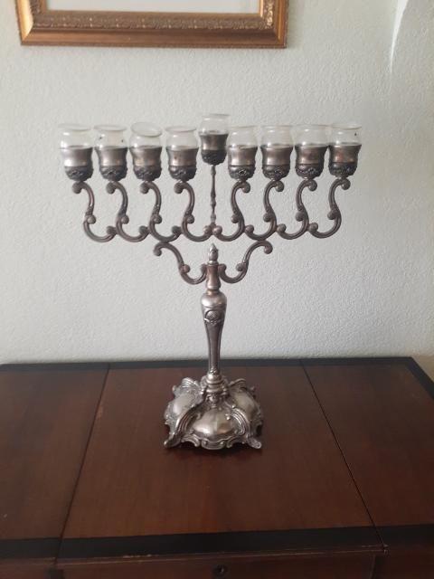 Menorah with glass candleholders - 22 high x 19 inches wide