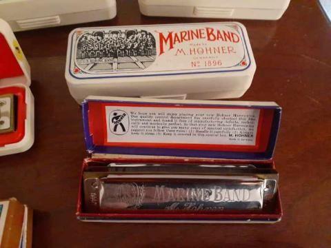 Set of 7 Harmonicas - Hohner - Marine Band No.1896 with Cases