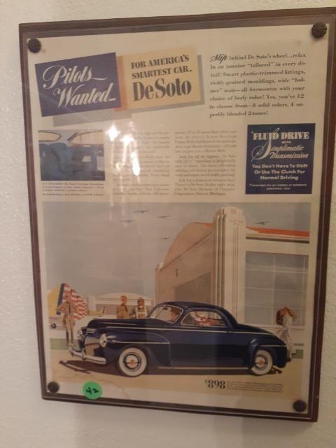 3 car Adverisements - Desoto, Oldsmobile and Buick - Framed - 8.5 x 11 inches