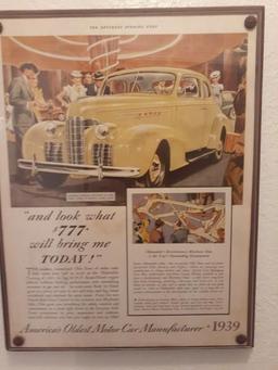 3 car Adverisements - Desoto, Oldsmobile and Buick - Framed - 8.5 x 11 inches