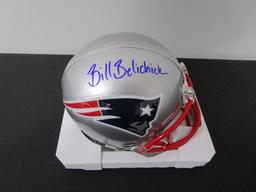 Bill Belichick of the New England Patriots signed autographed mini football helmet PAAS COA 043