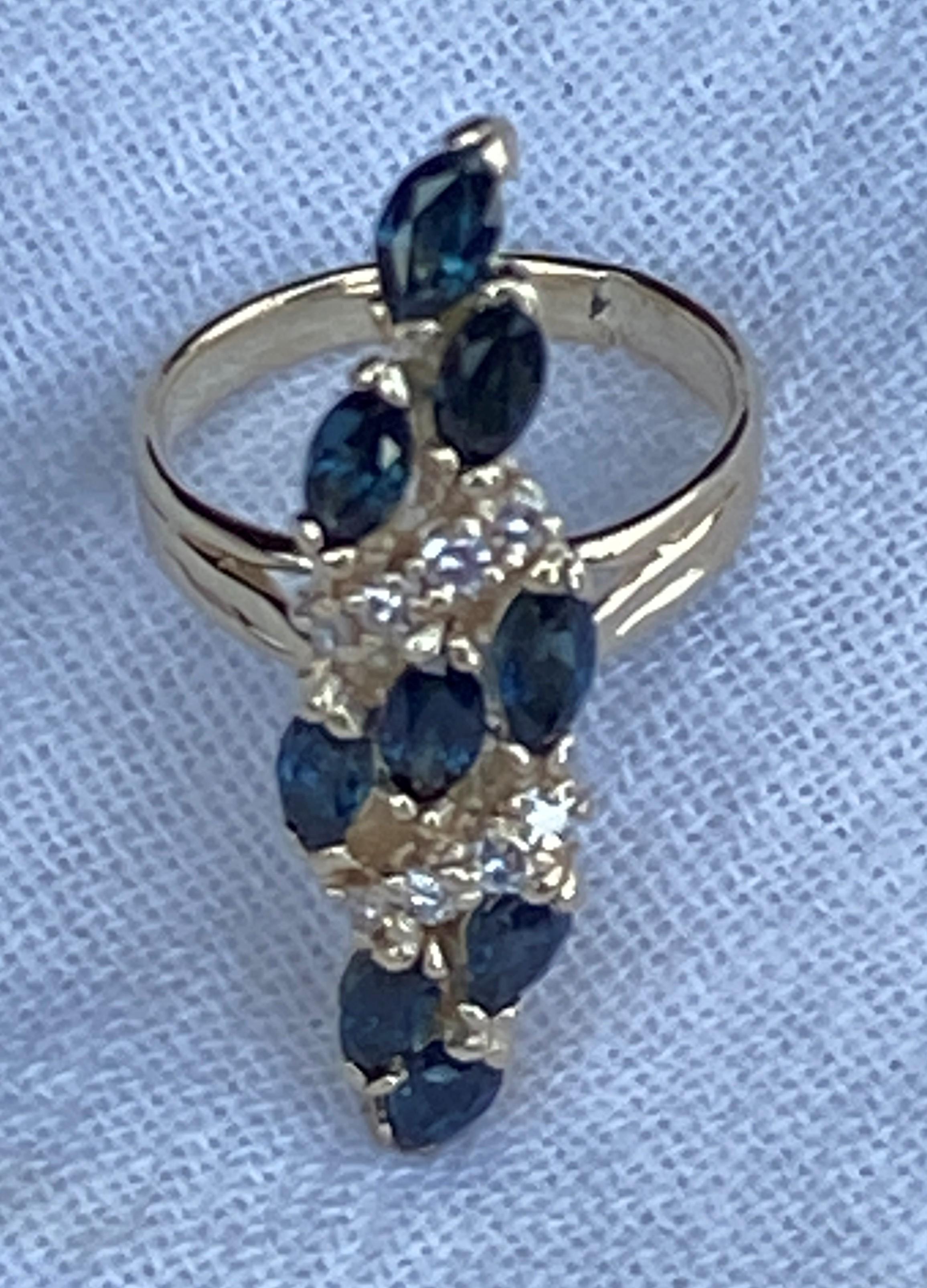 Ladies 14K Yellow and Gold natural Sapphire and Diamond Ring