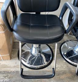 Black Leather Pneumatic Foot Controlled Salon Chair with Chrome Base and Foot rail