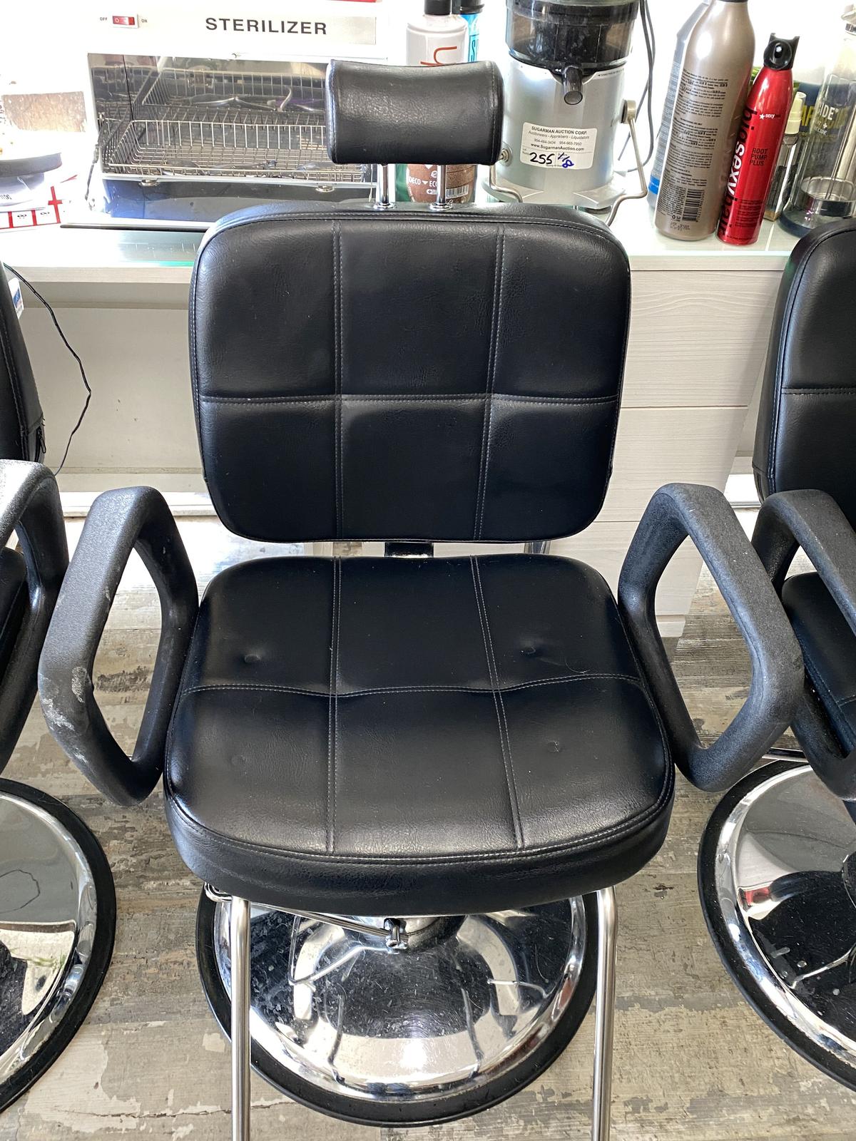 Black Leather Pneumatic Foot Controlled Salon Chair with Chrome Base and Foot rail