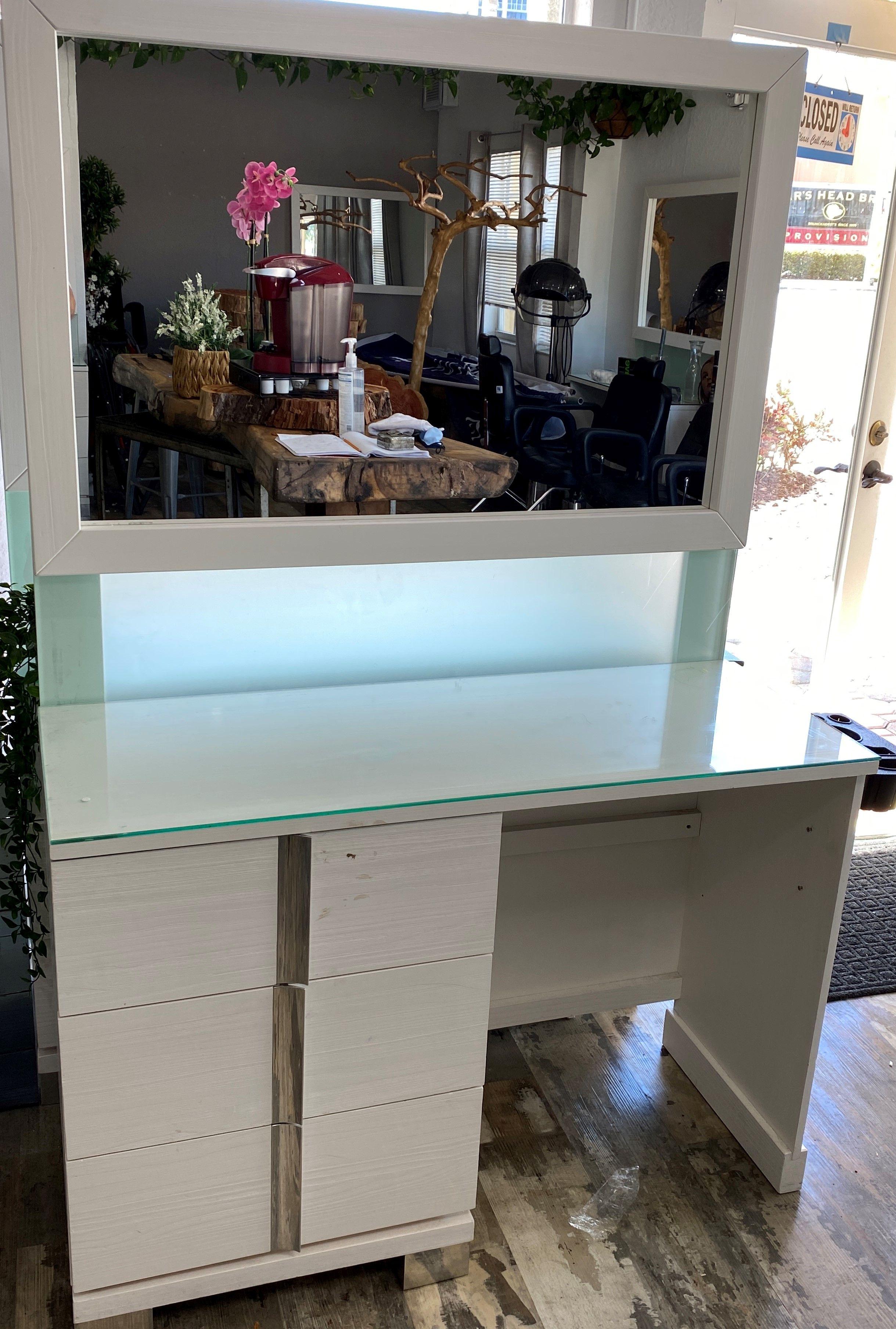 45" three Draw Salon Work Station with 45" x 30" Mirror attached