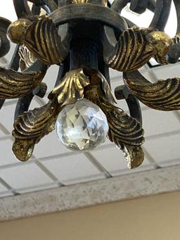 Large Decorative Metal and Crystal Droplet (9) Candle Chandelier. The Chandelier has a 48" Drop