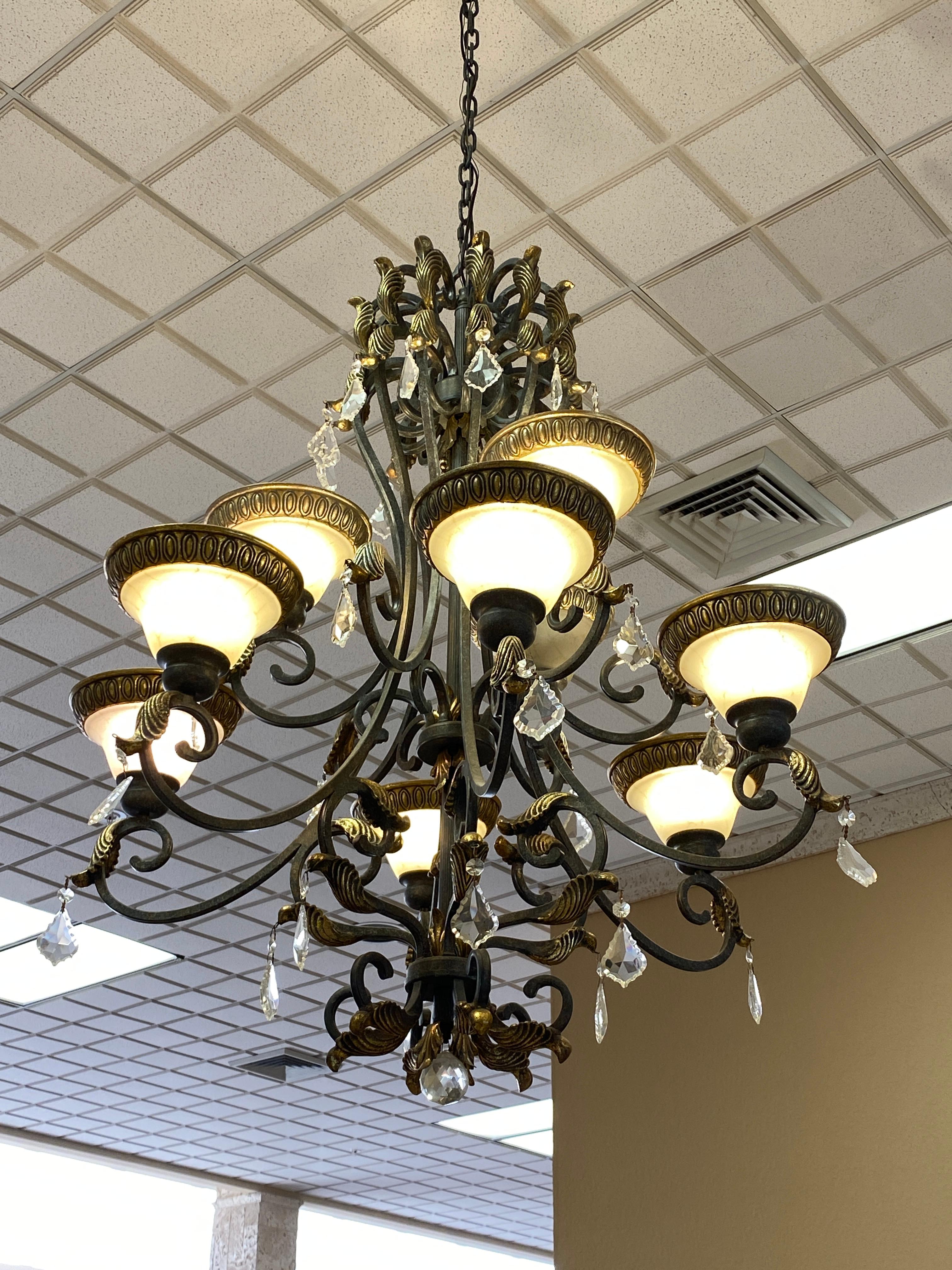 Large Decorative Metal and Crystal Chandelier