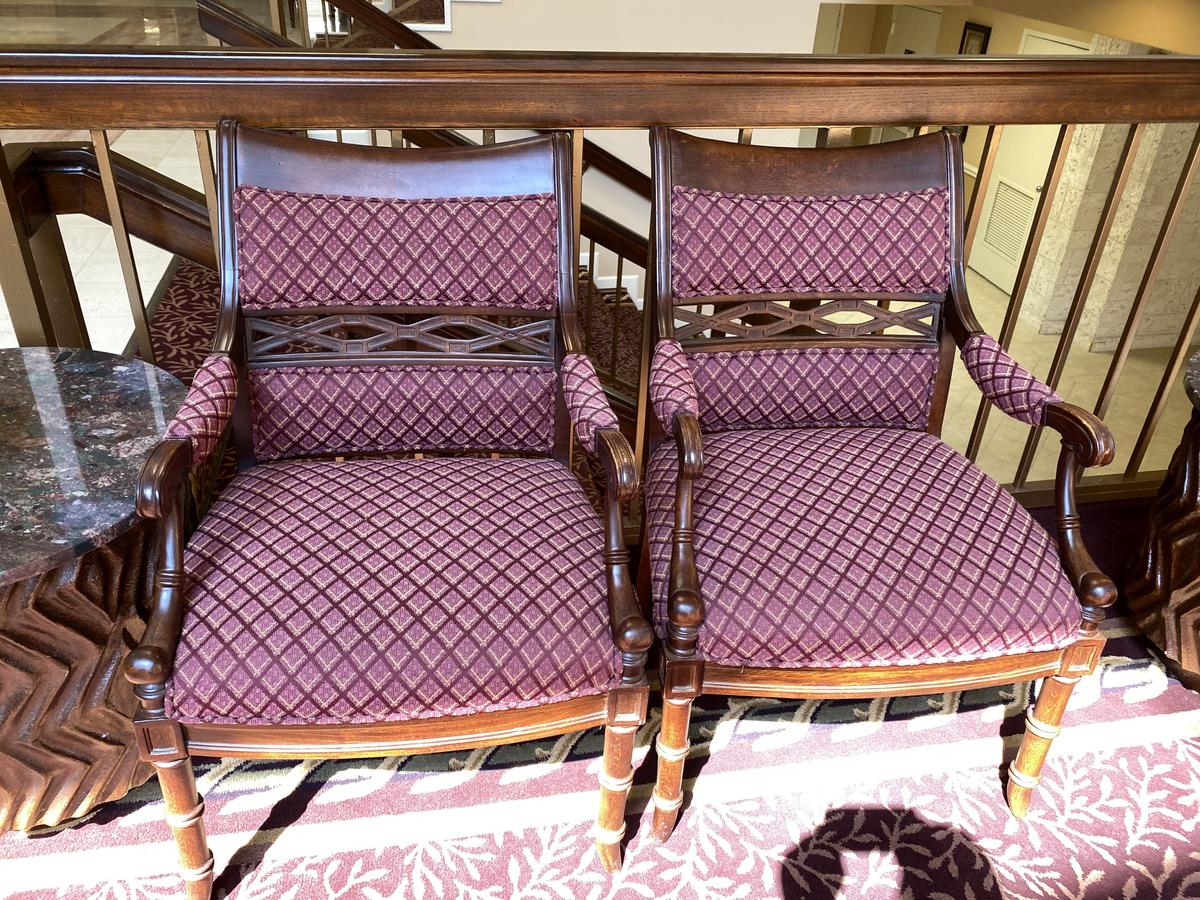 Decorative Wood and Fabric Side Chairs