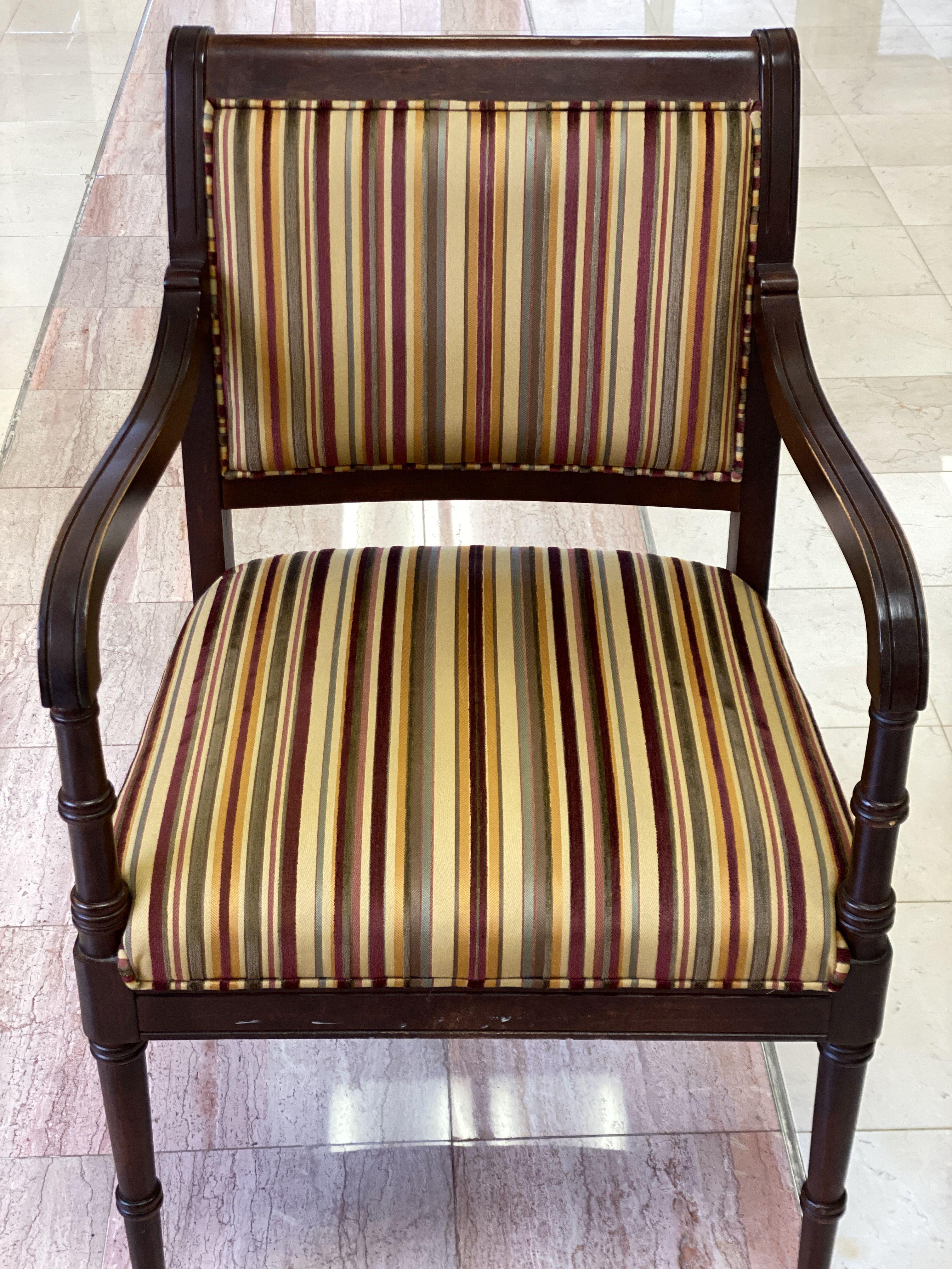 Wood Framed / Uoholstered Cushioned Side Chair with Colored Pin Stripping