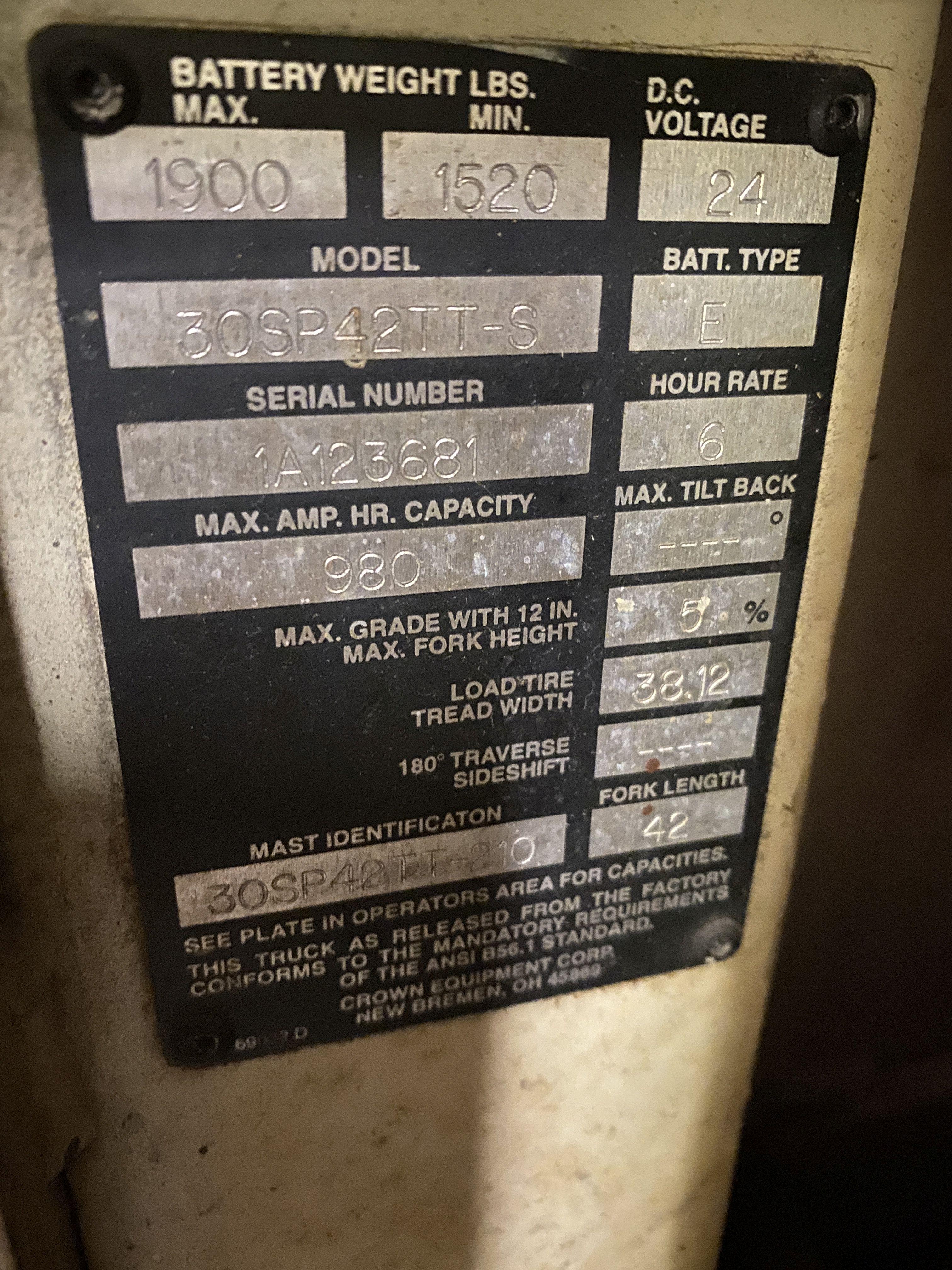 Crown 3000# Order Picker battery has a slight charge but there is no charger on the location. We are