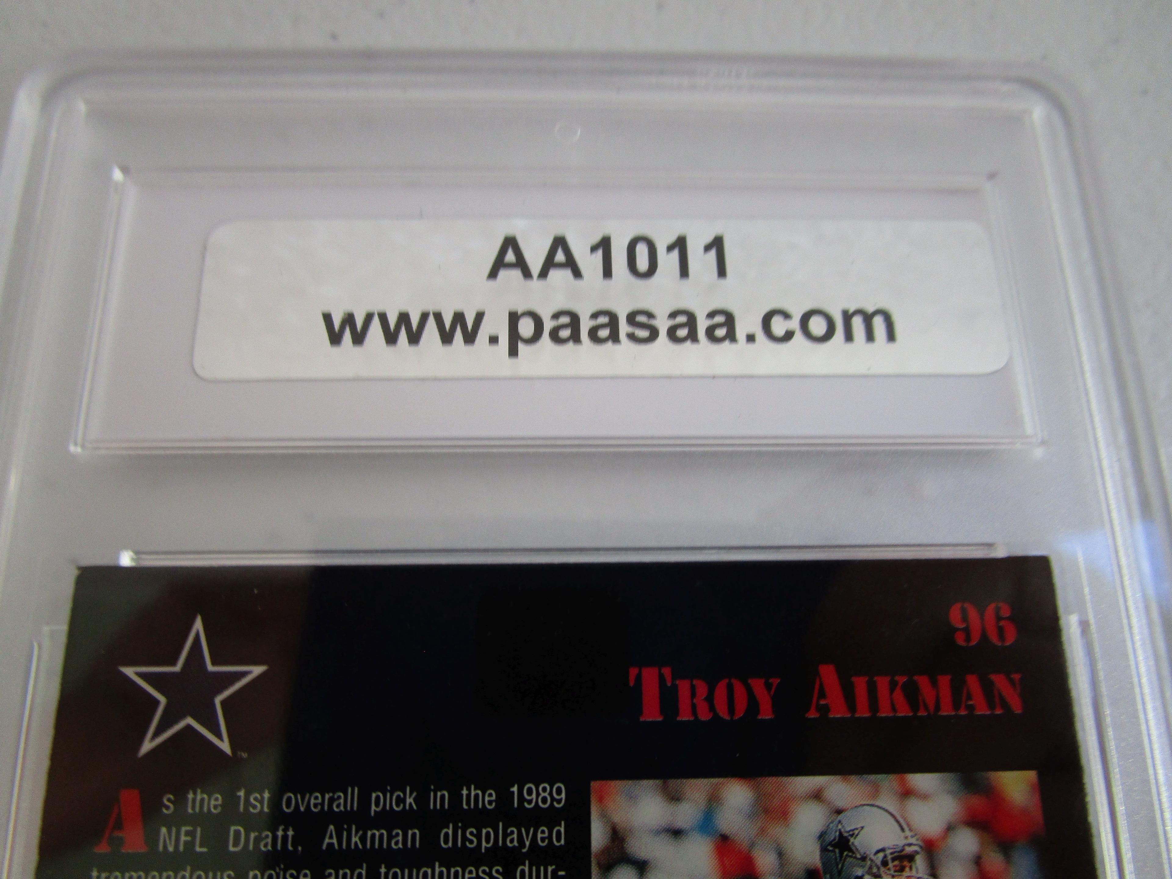 Troy Aikman of the Dallas Cowboys signed autographed trading card PAAS COA 011