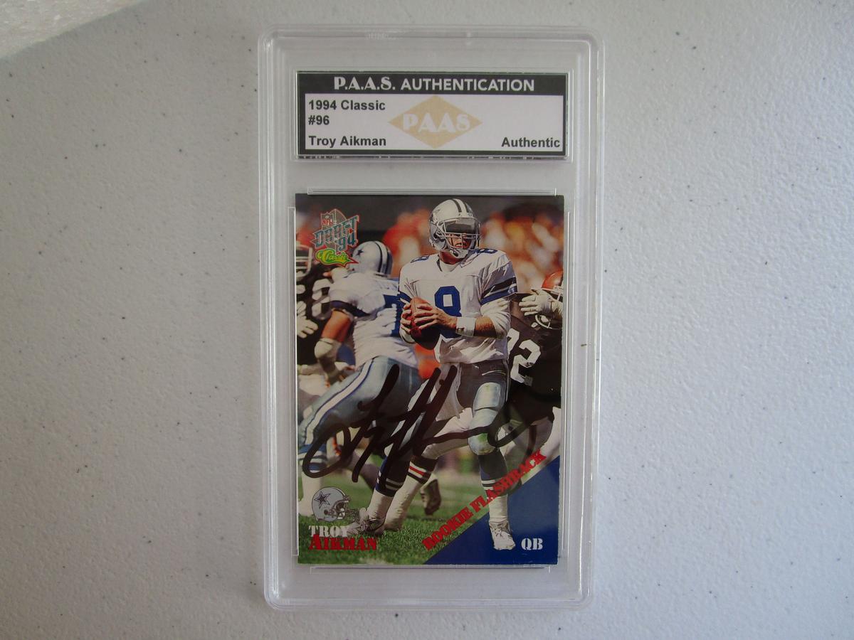 Troy Aikman of the Dallas Cowboys signed autographed trading card PAAS COA 011