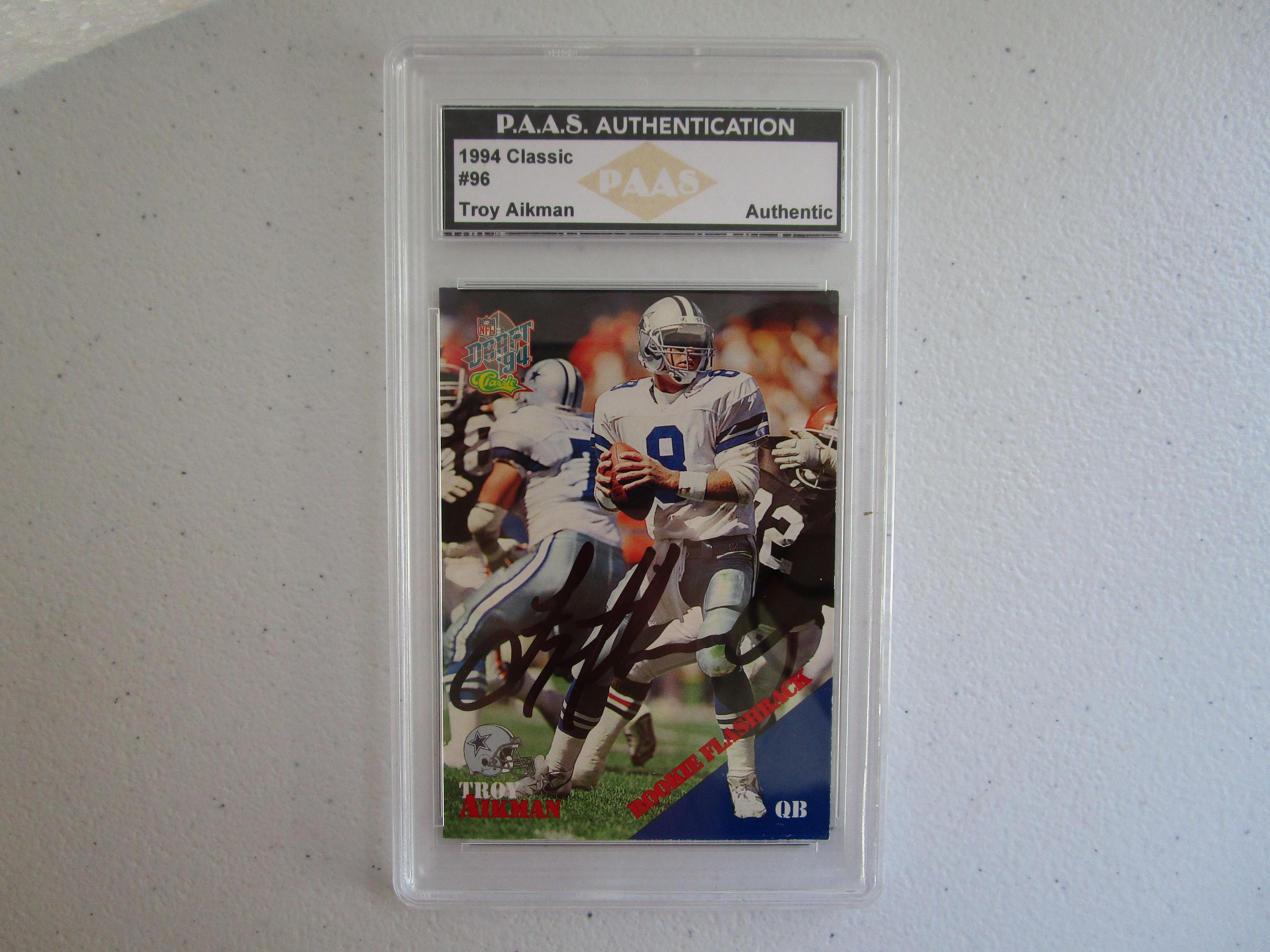 Troy Aikman of the Dallas Cowboys signed autographed trading card PAAS COA 011