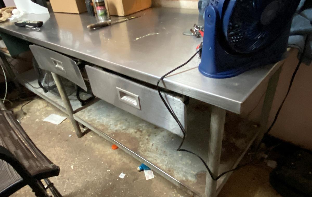 96" x 30" Stainless Steel Work Table with Galvanzed Legs and Undershelf and Two Storage Draws