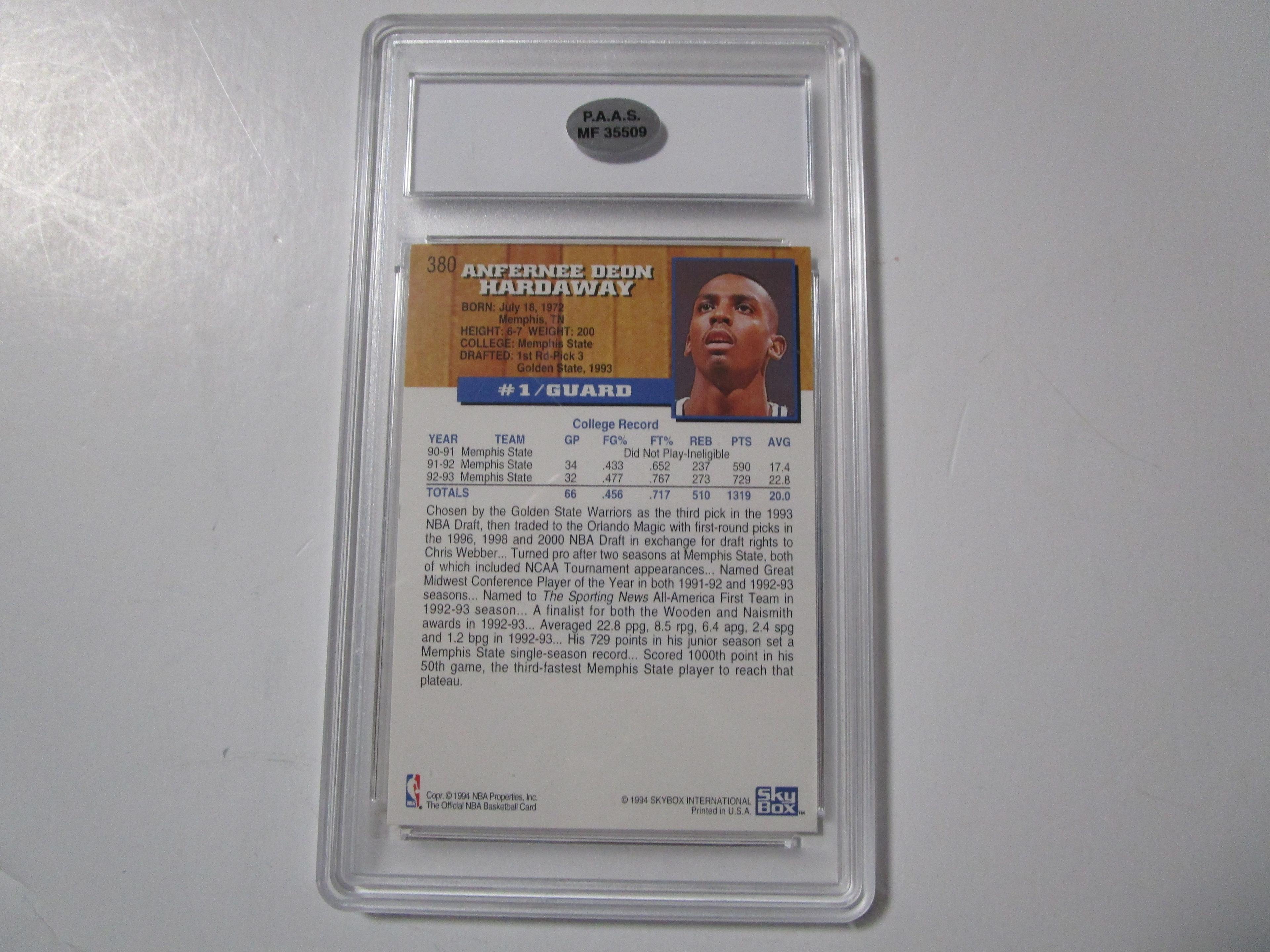 Anfernee Hardaway of the Orlando Magic signed autographed sports card slabbed PAAS COA 509