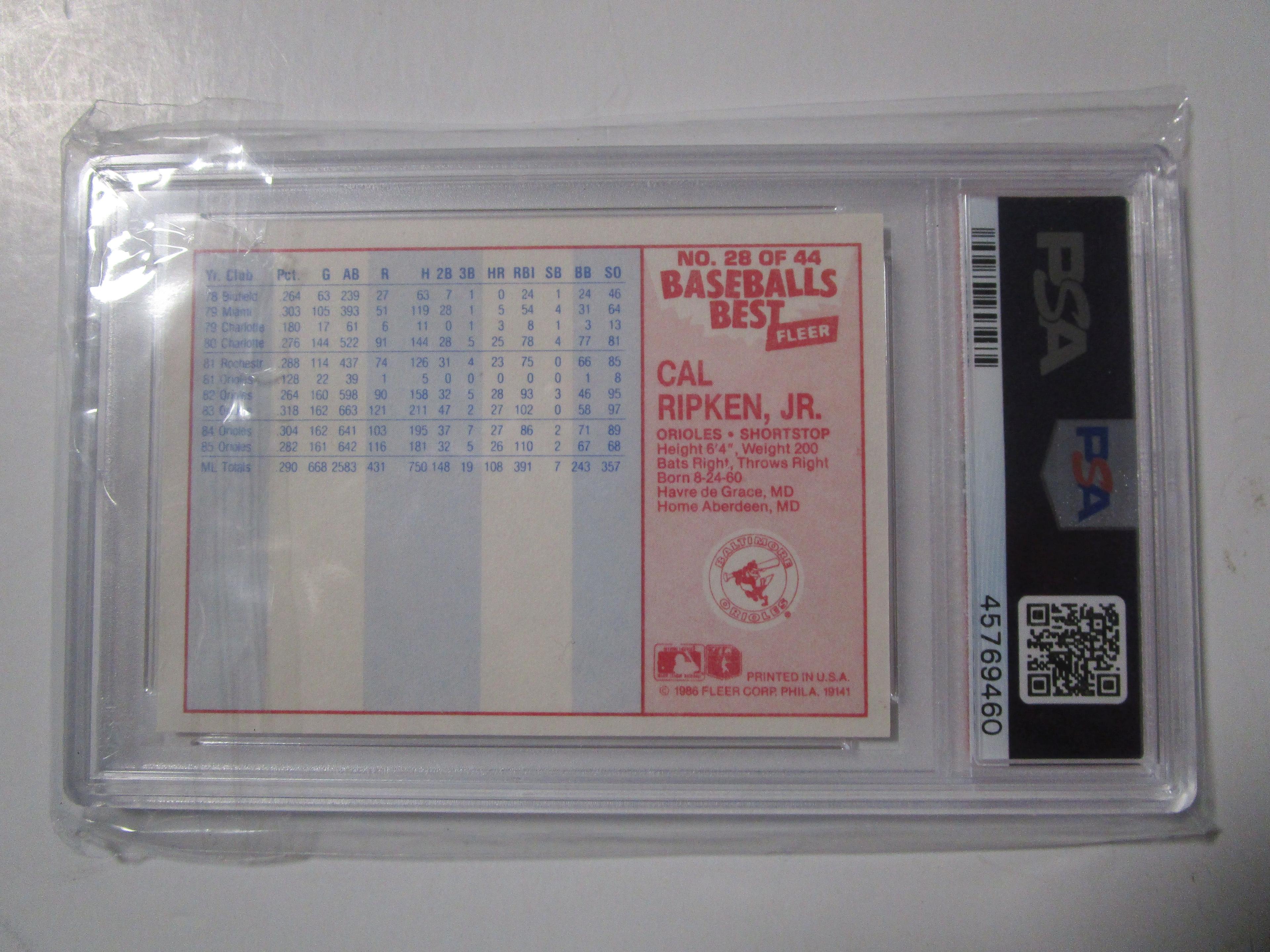 Cal Ripken Jr Baltimore Orioles 1986 Fleer Baseball's Best #28 PSA Graded NM-MT 8