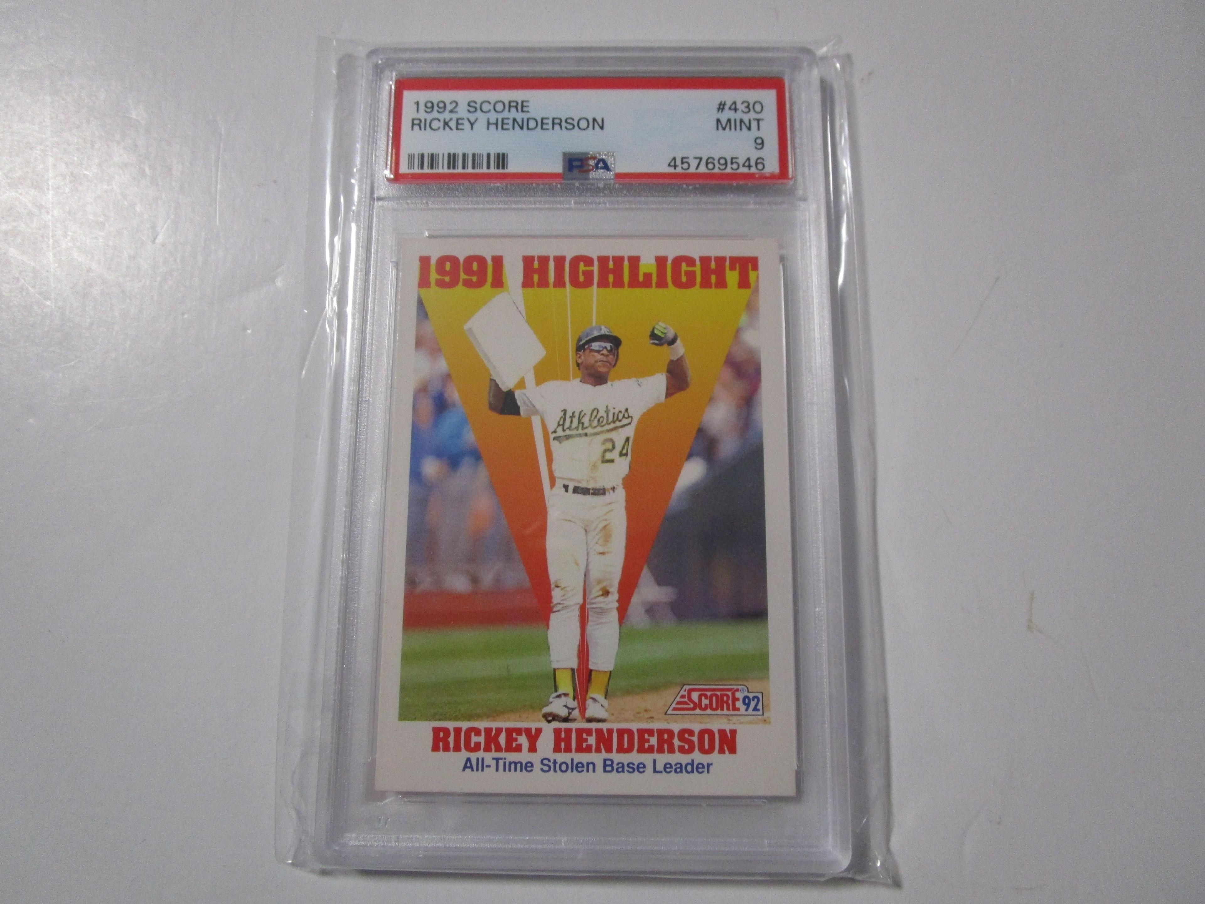 Rickey Henderson Oakland A's 1992 Score #430 PSA Graded Mint 9