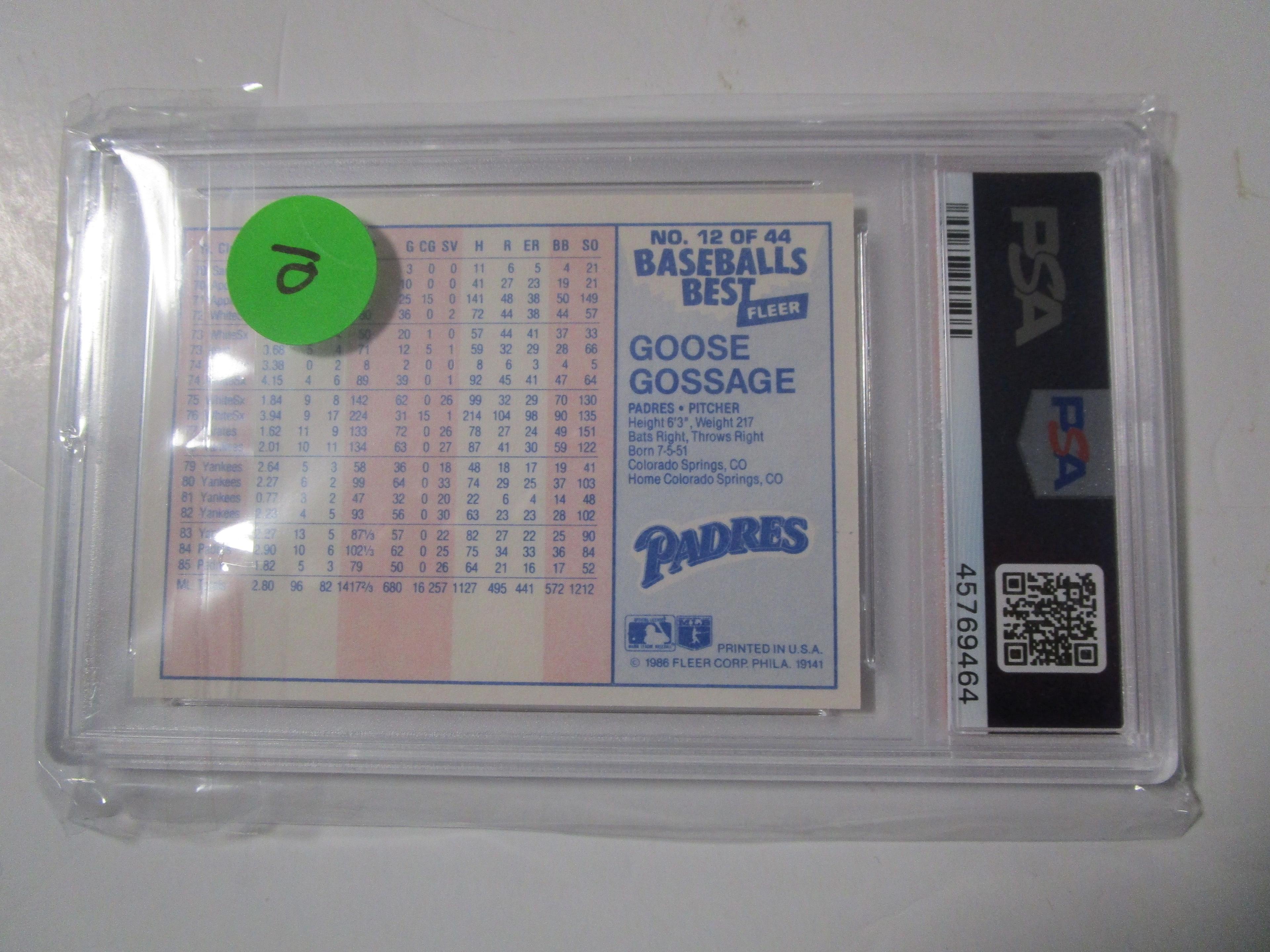 Goose Gossage San Diego Padres 1986 Fleer Baseballs Best #12 PSA Graded NM-MT 8