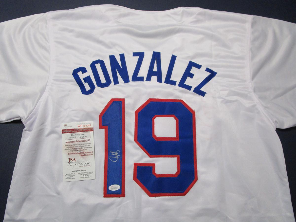 Juan Gonzalez of the Texas Rangers signed autographed baseball jersey JSA COA 085