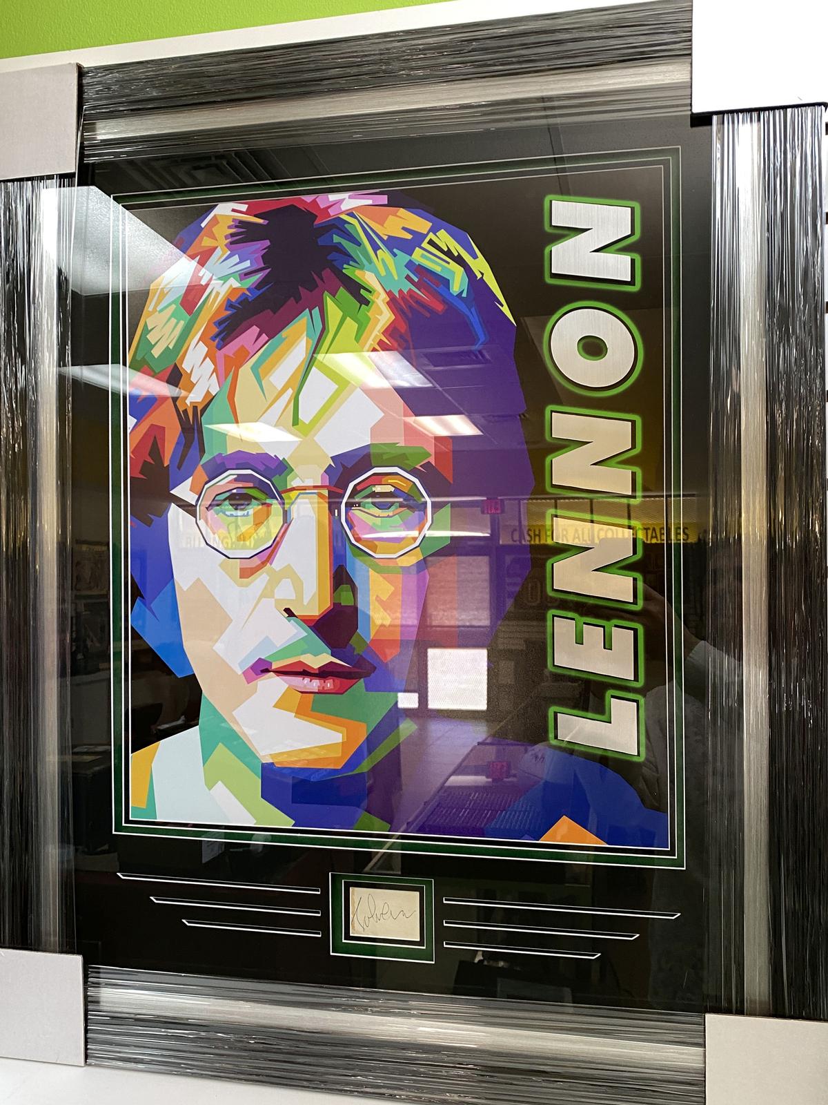 37"H x 30"W Framed Matted and Cut Signed John Lennon Art Piece