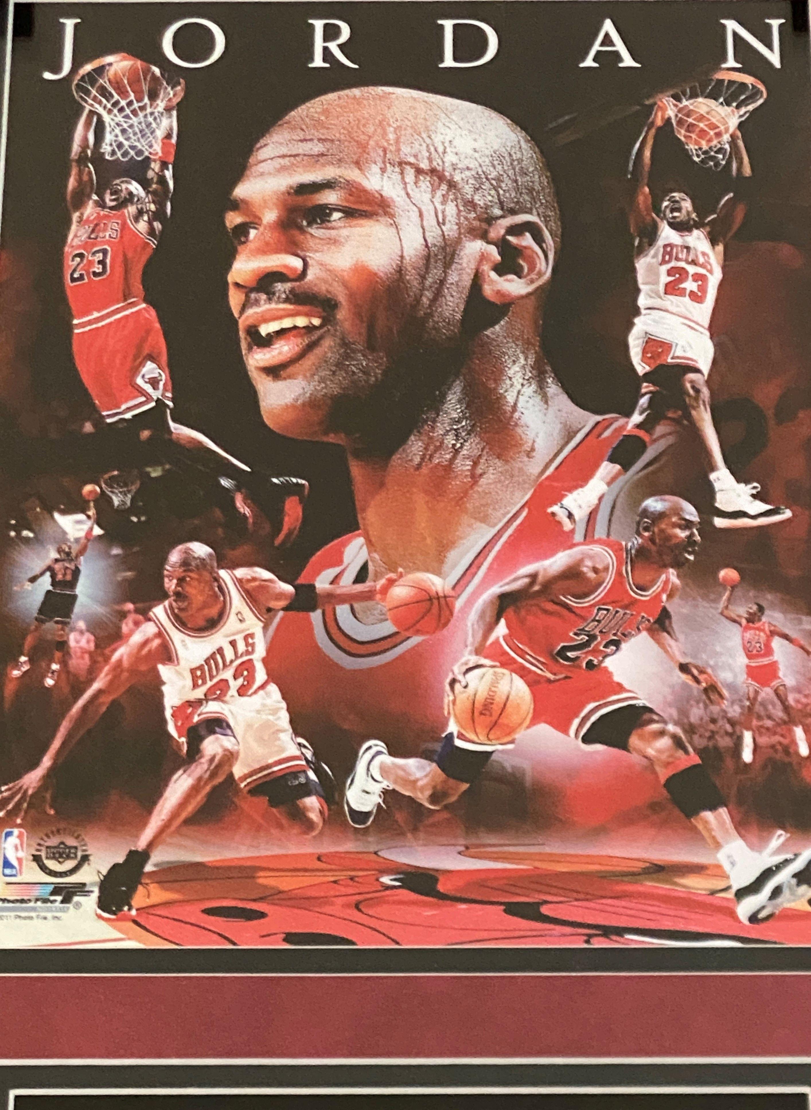 Michael Jordan (6) Time NBA Championship Ring Set in a framed and matted Laser cut Collage