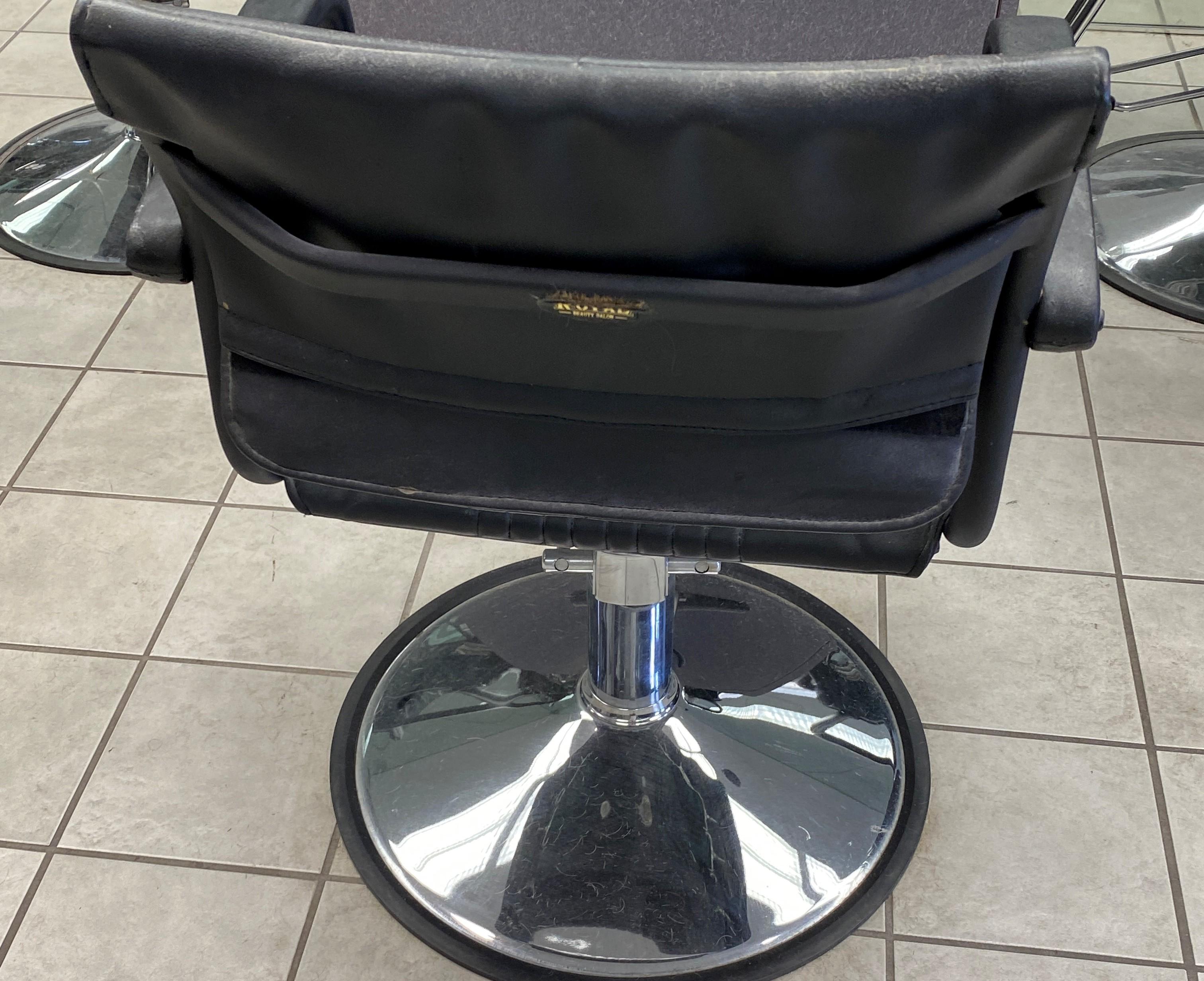 Black Leather Hydraulic lift Foot Controlled Chair With Arms and a Heavy Duty Stainless Steel Base a