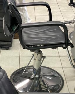 Black Leather Hydraulic lift Foot Controlled Chair With Arms and a Heavy Duty Stainless Steel Base a