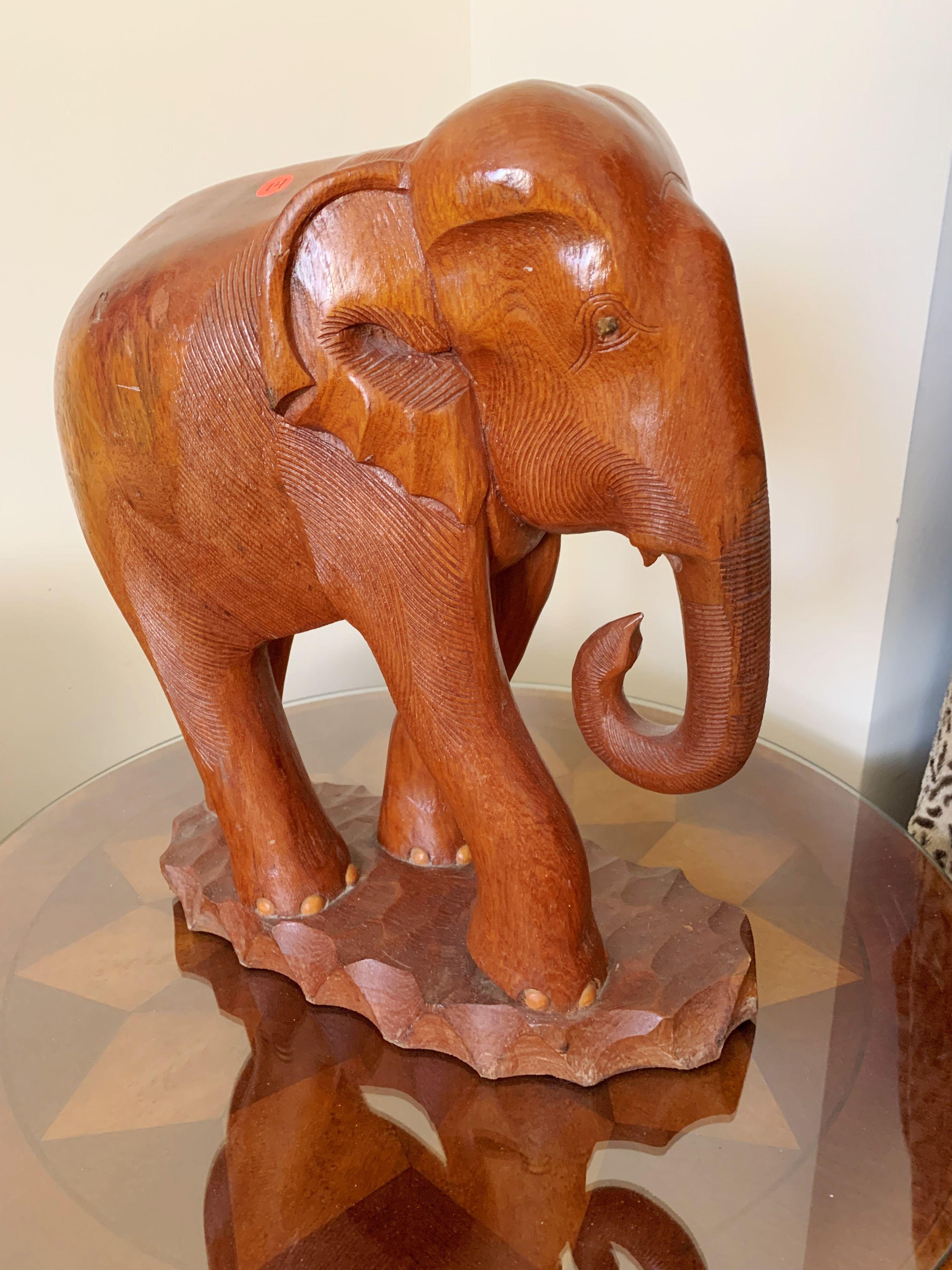 Large Wooden Elephant, 19" Tall X 17" Wide