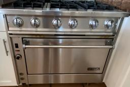 Stainless Steel Finish Dynasty Six Burner Stove with Oven, Back Splash and Overshelf