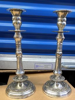 Pair of 11" Decorative Silver Plated Candle Sticks