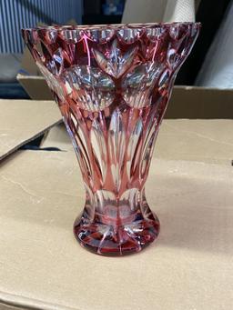 7.5" Cut Crystal Cranberry Glass Vase