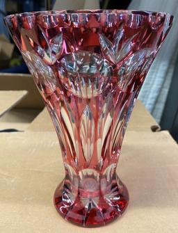 7.5" Cut Crystal Cranberry Glass Vase