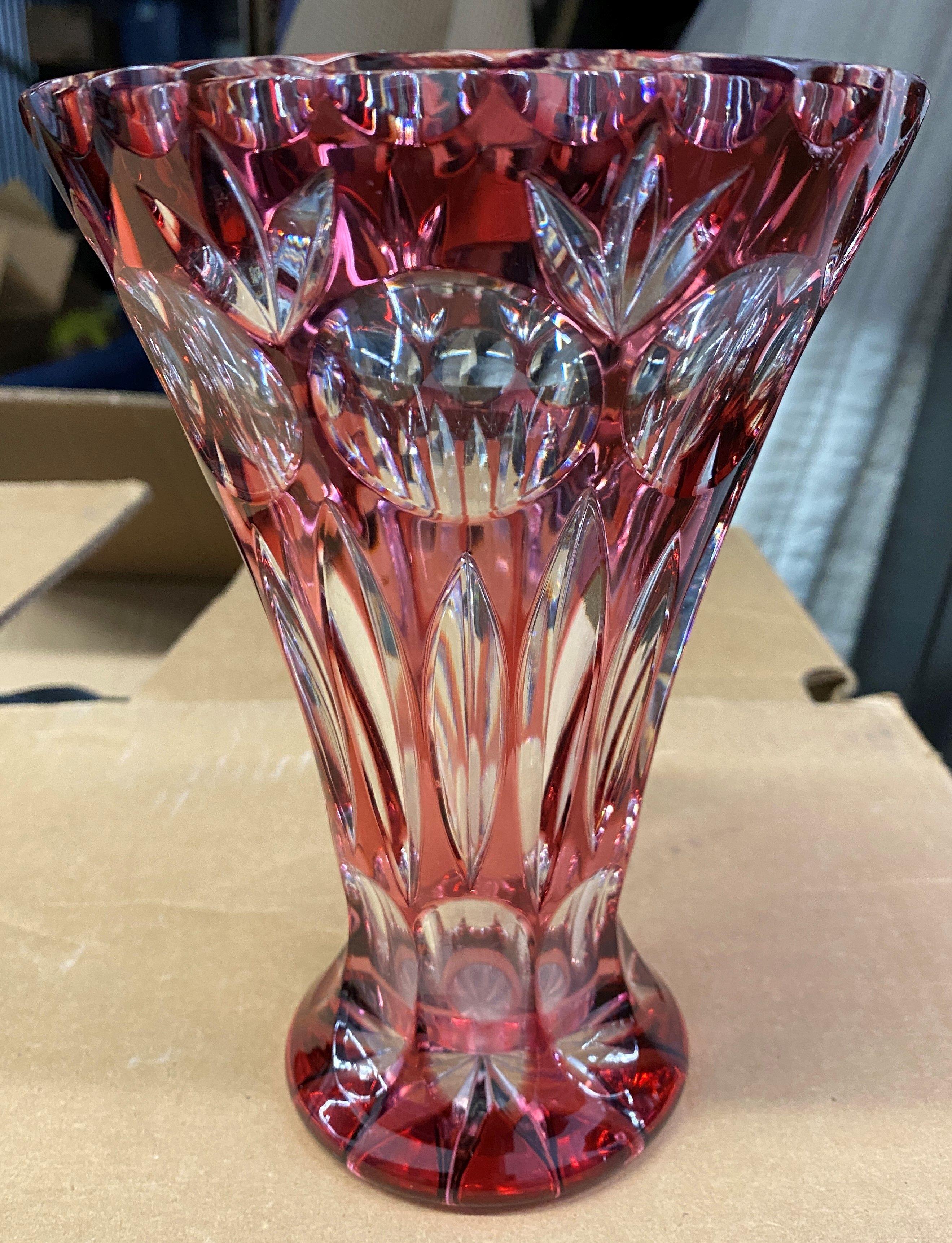 7.5" Cut Crystal Cranberry Glass Vase