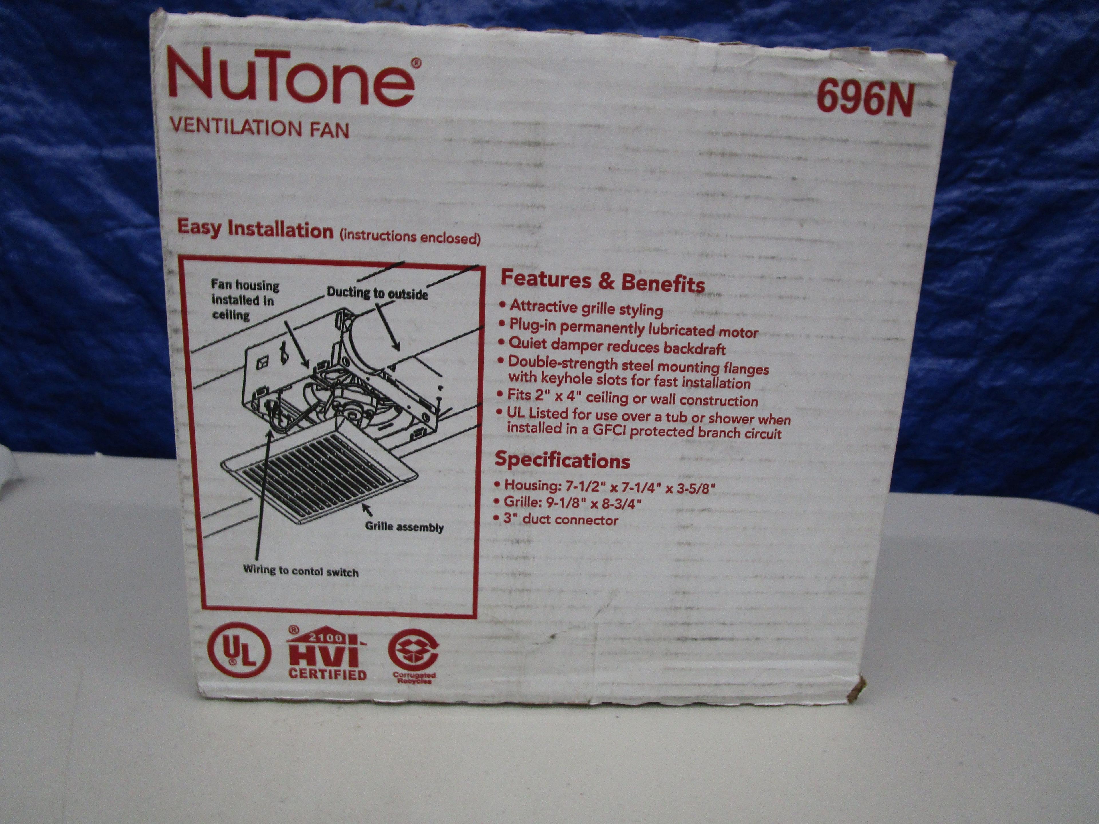 NuTone 50 CFM Ventilation FAN Model Number 696N (NEW OPEN BOX) 023