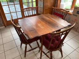Drop Leaf Oak Kitchen Table with (4) Reverse Ladderback Chairs