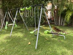 Large Metal Swing Set With Two Swings, Seesaw, Two Or Three Other Types Of Entertainments