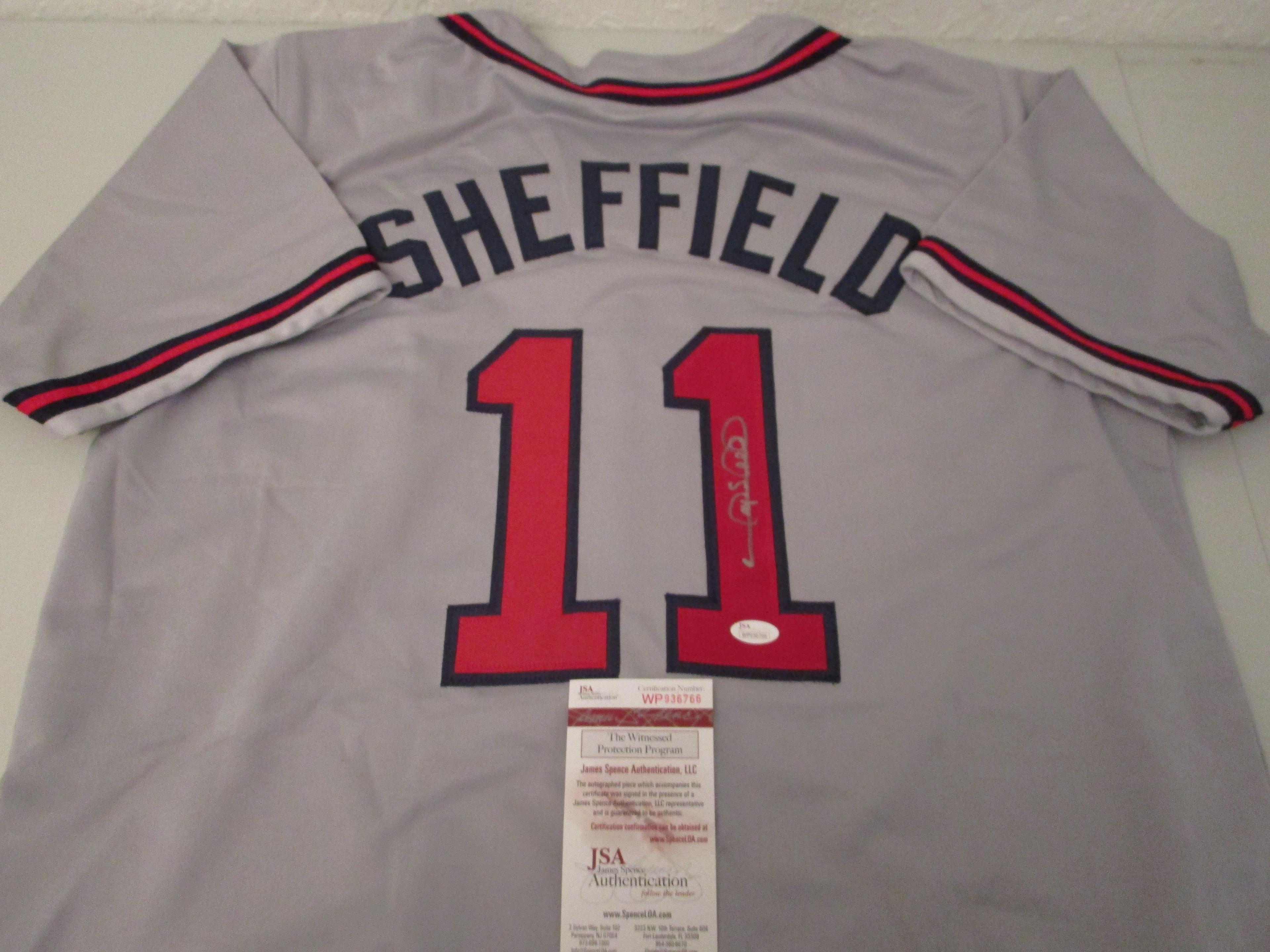 Gary Sheffield of the Atlanta Braves signed autographed baseball jersey JSA COA 766