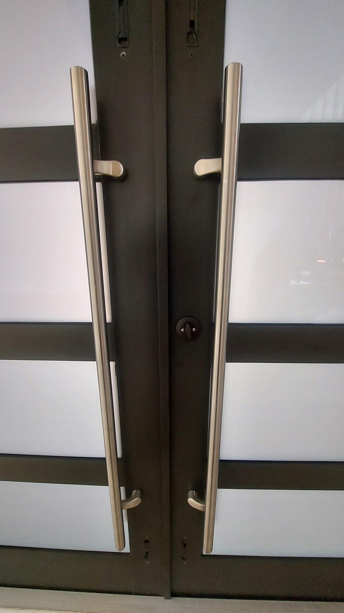 75" Solid Wood Entry Door With (8) Frosted Glass Panels and Stainless Steel Hardware